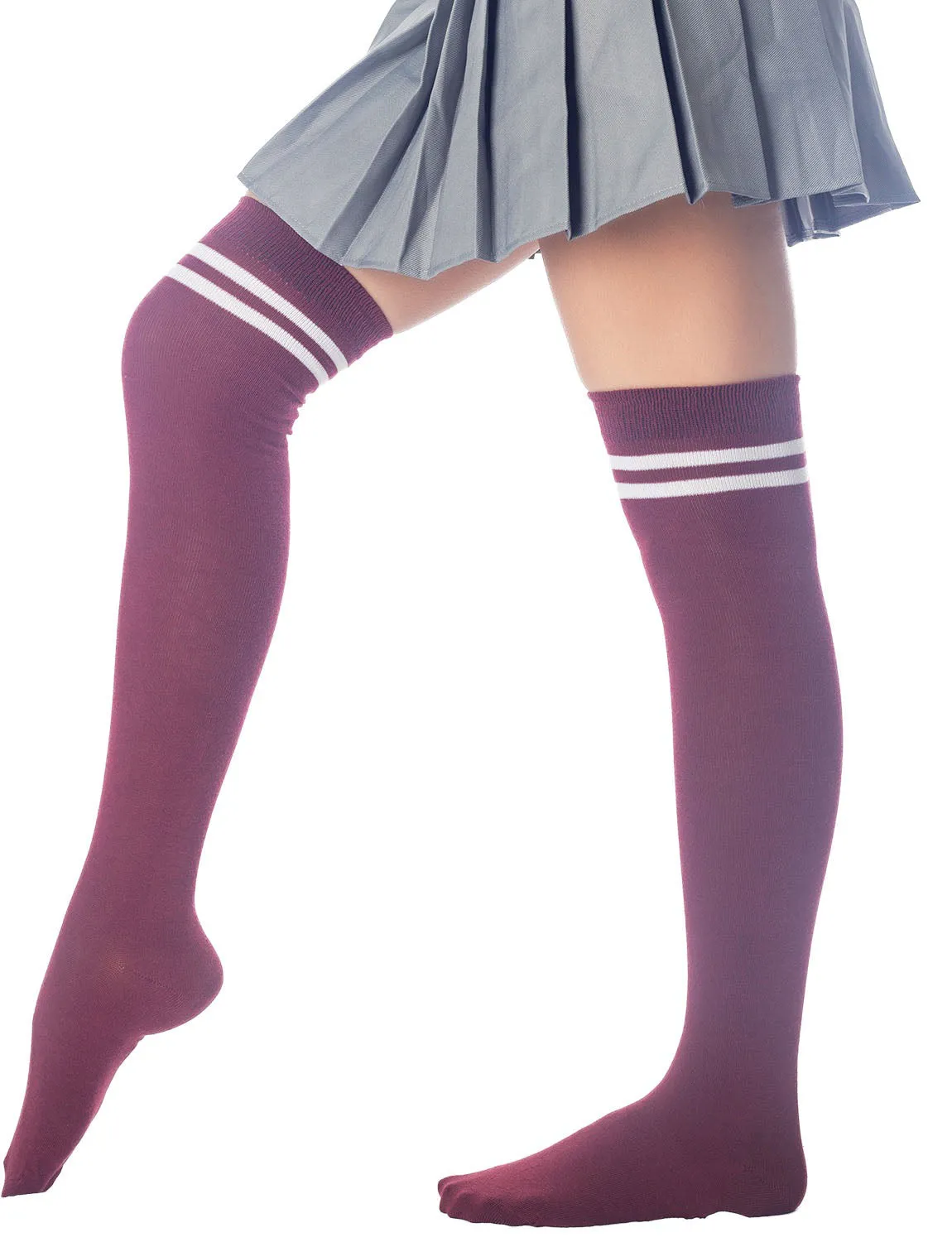 iB-iP Women's Football Style Stripes Sports Thigh High Long Socks