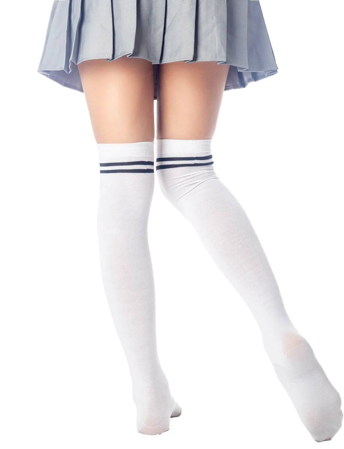 iB-iP Women's Football Style Stripes Sports Thigh High Long Socks