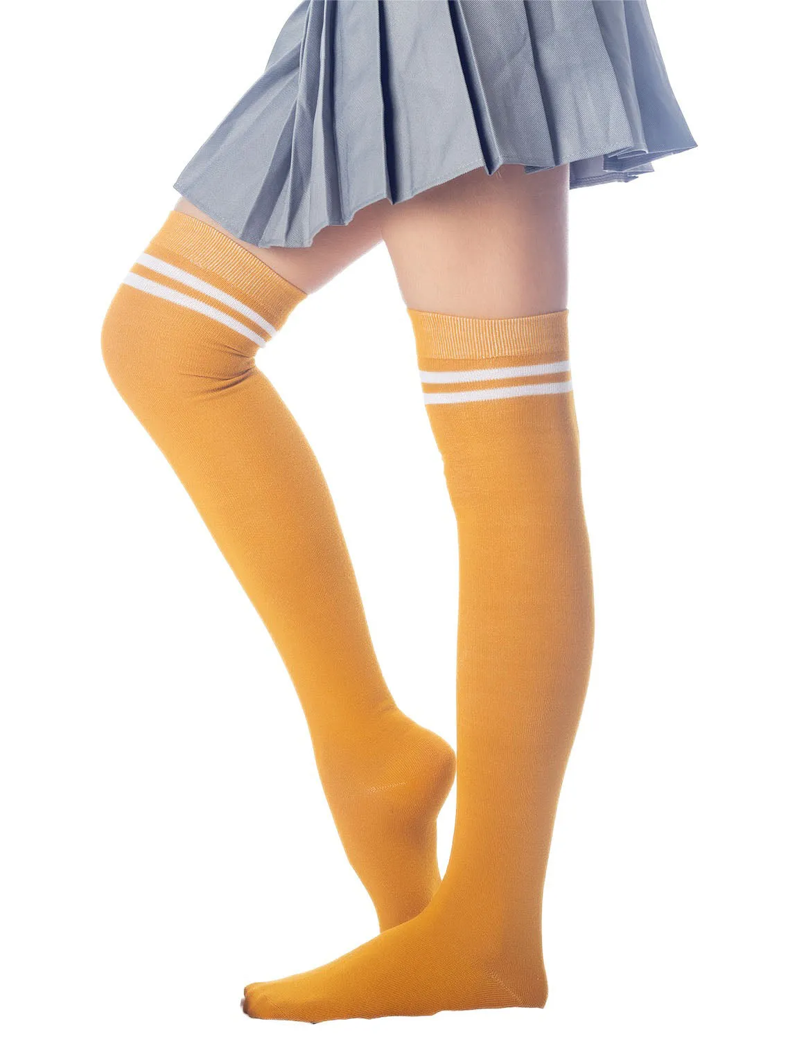 iB-iP Women's Football Style Stripes Sports Thigh High Long Socks