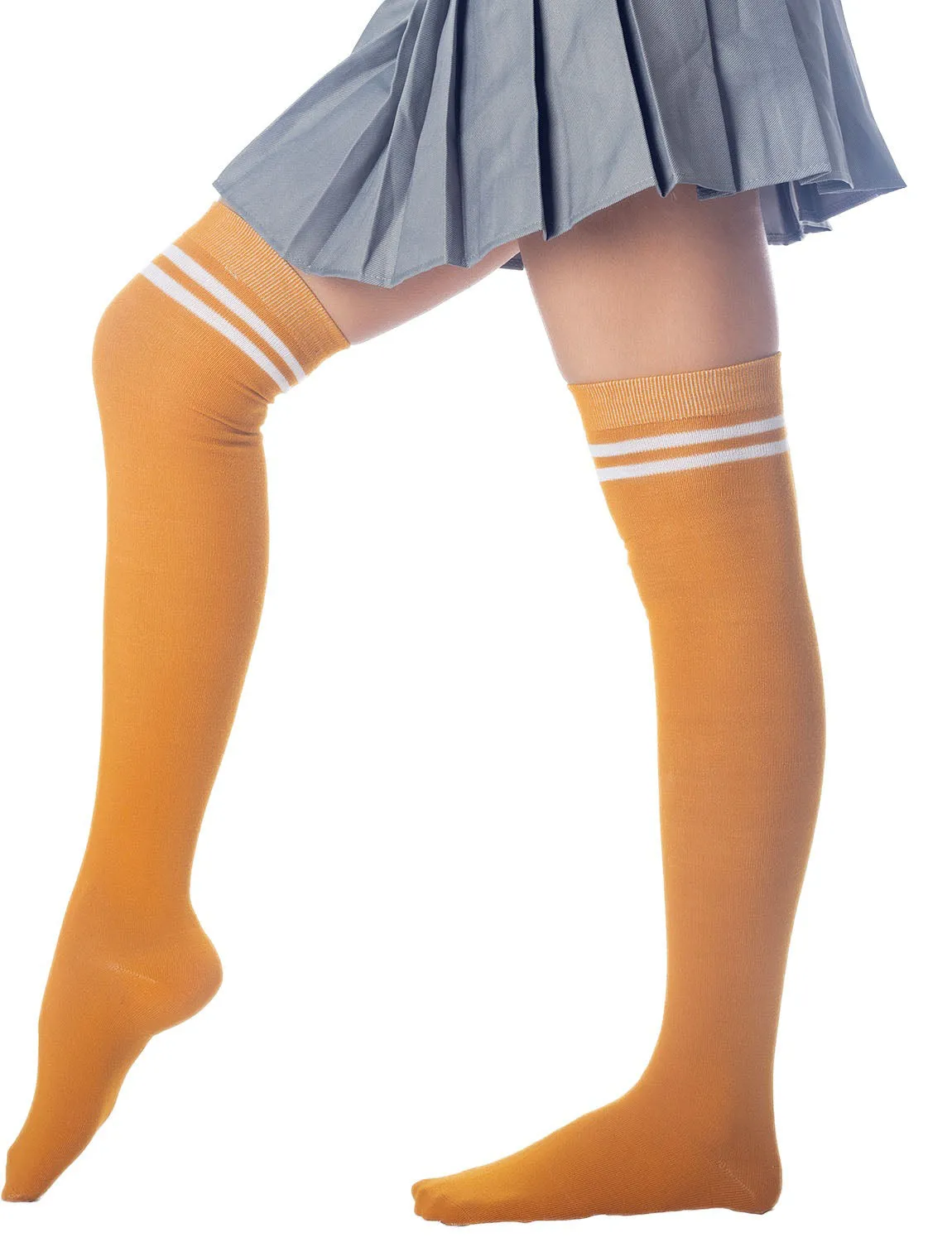 iB-iP Women's Football Style Stripes Sports Thigh High Long Socks