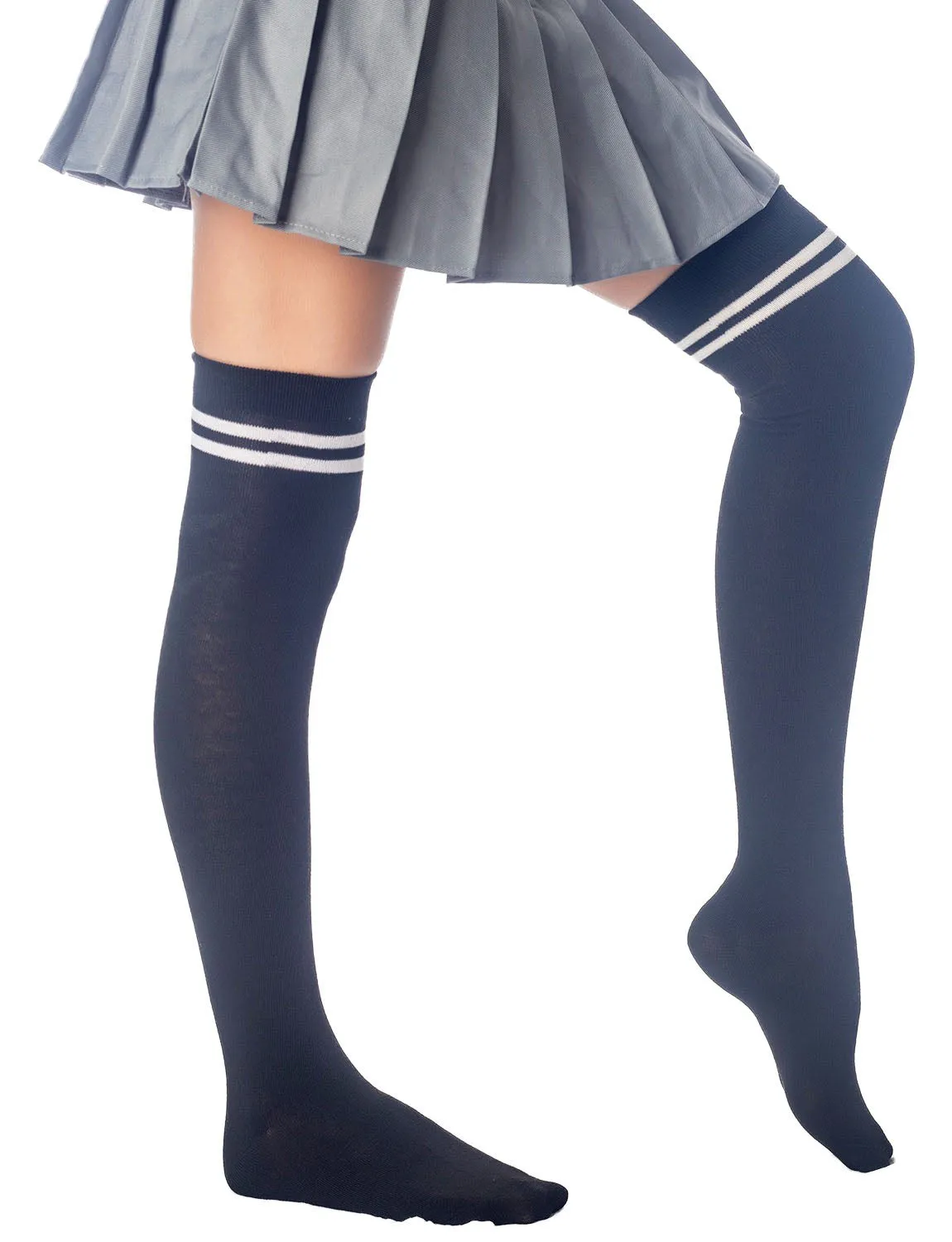 iB-iP Women's Football Style Stripes Sports Thigh High Long Socks