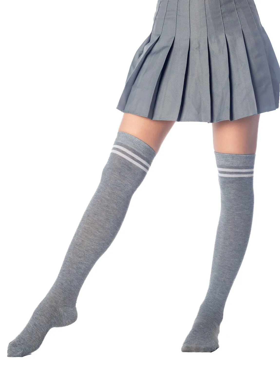 iB-iP Women's Football Style Stripes Sports Thigh High Long Socks