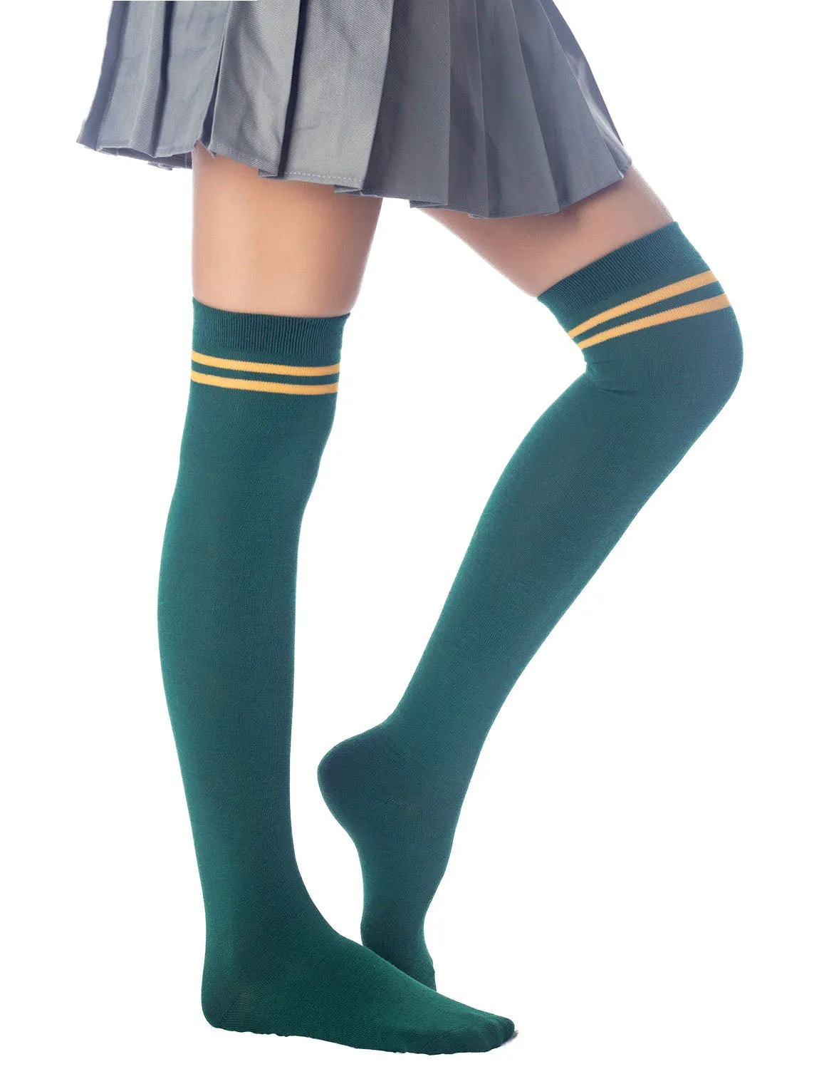 iB-iP Women's Football Style Stripes Sports Thigh High Long Socks