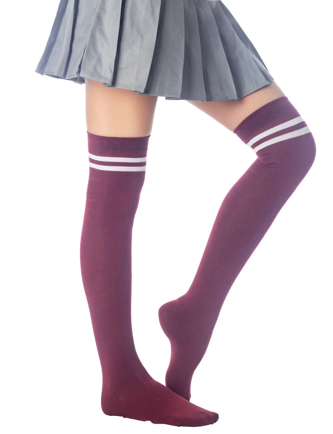 iB-iP Women's Football Style Stripes Sports Thigh High Long Socks