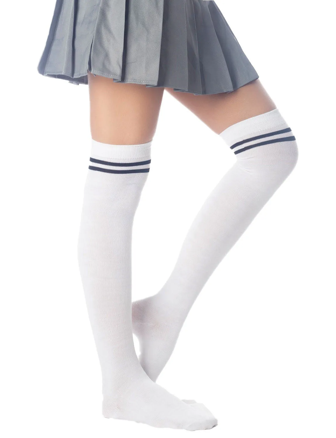 iB-iP Women's Football Style Stripes Sports Thigh High Long Socks