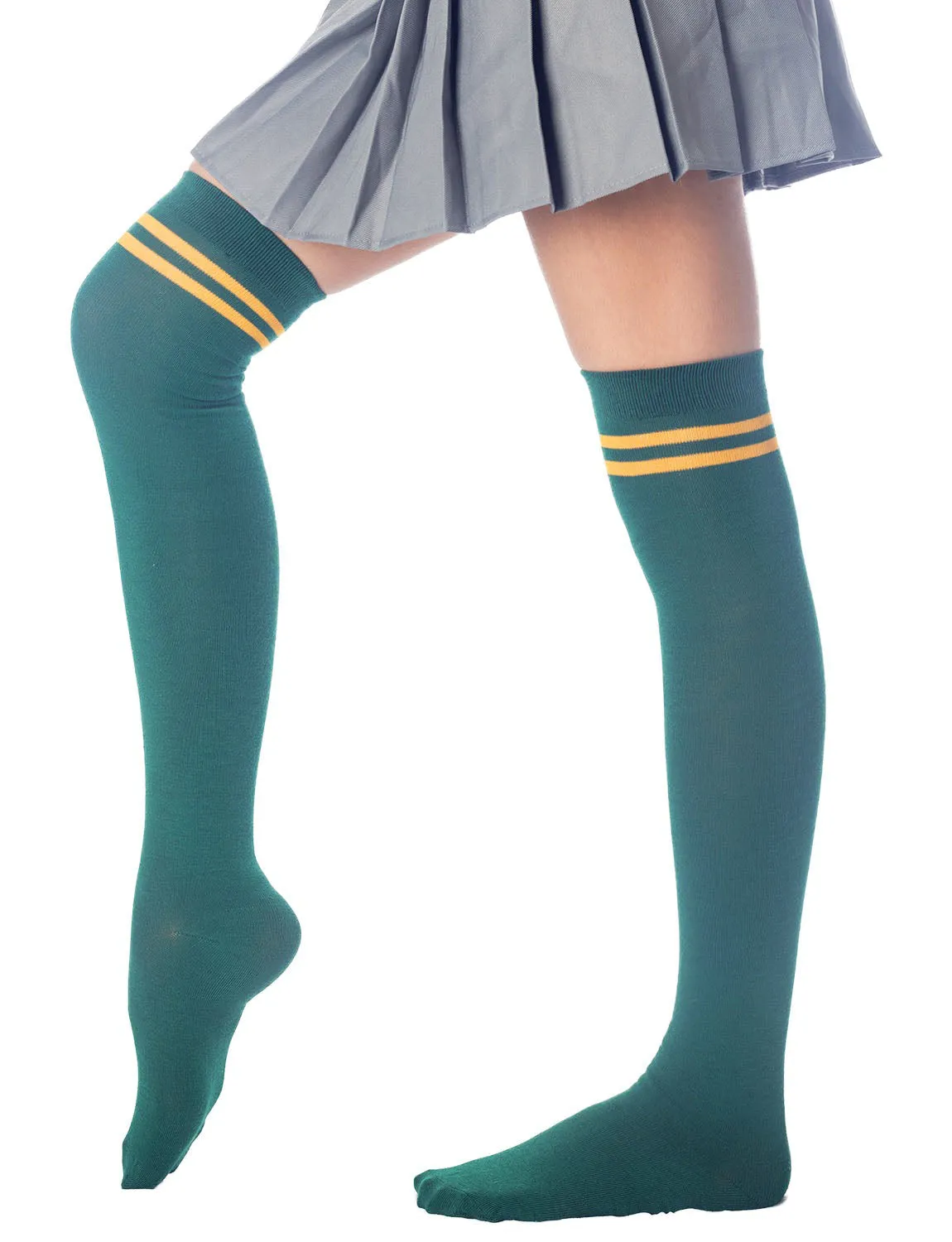 iB-iP Women's Football Style Stripes Sports Thigh High Long Socks