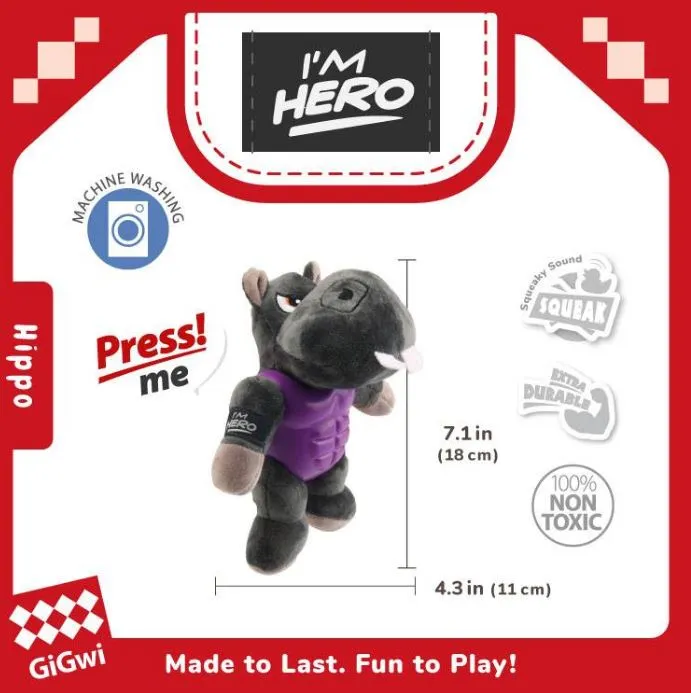 I'm Hero TPR Armor Hippo TPR / Plush with Squeaker- Medium