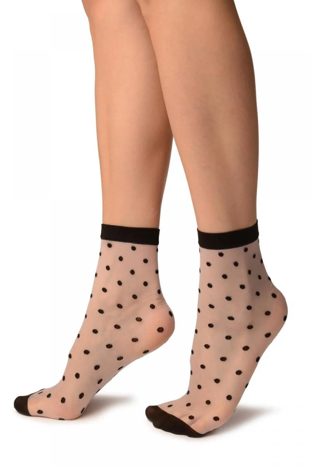 Lilac With Medium Black Polka Dots Ankle High Socks