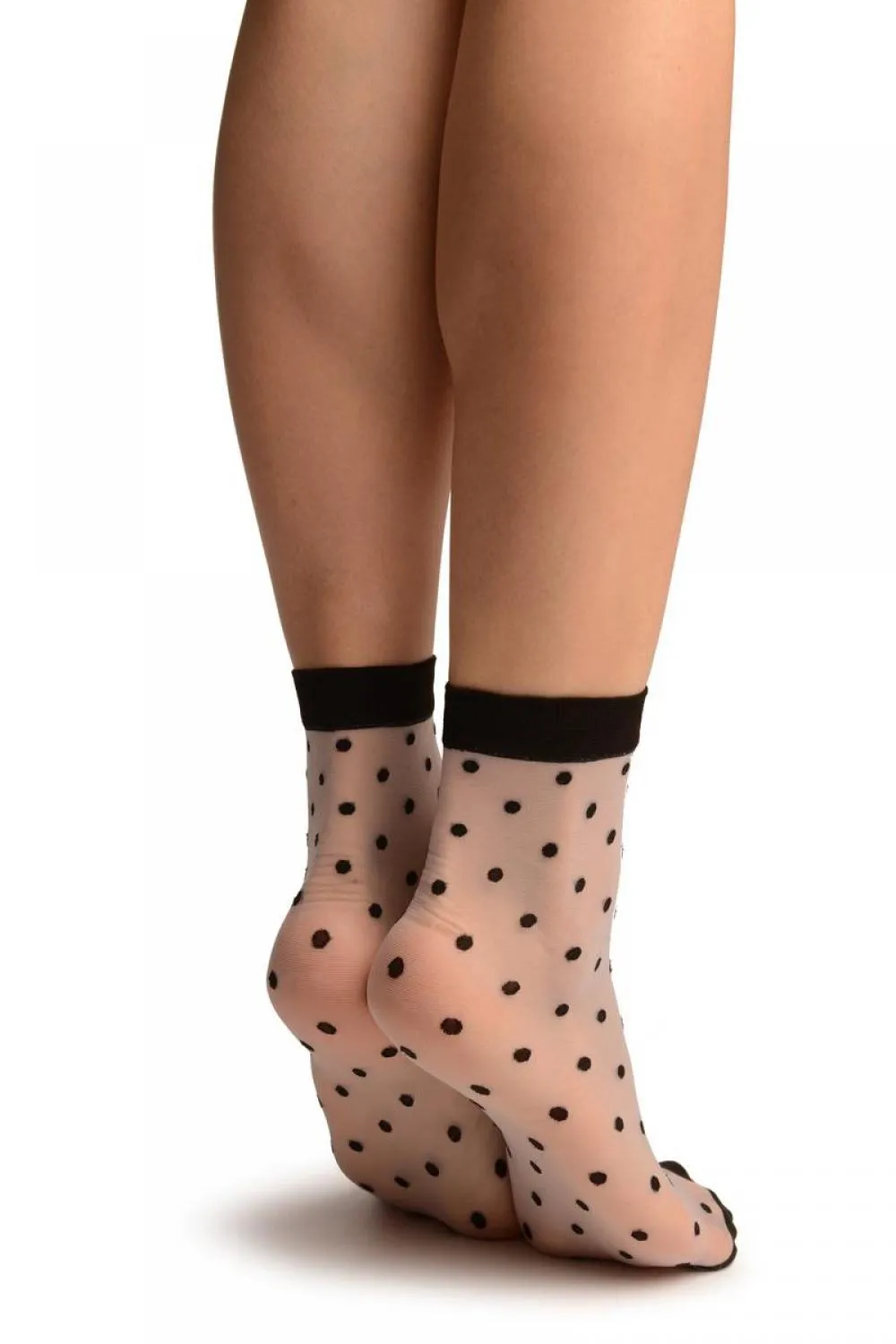 Lilac With Medium Black Polka Dots Ankle High Socks