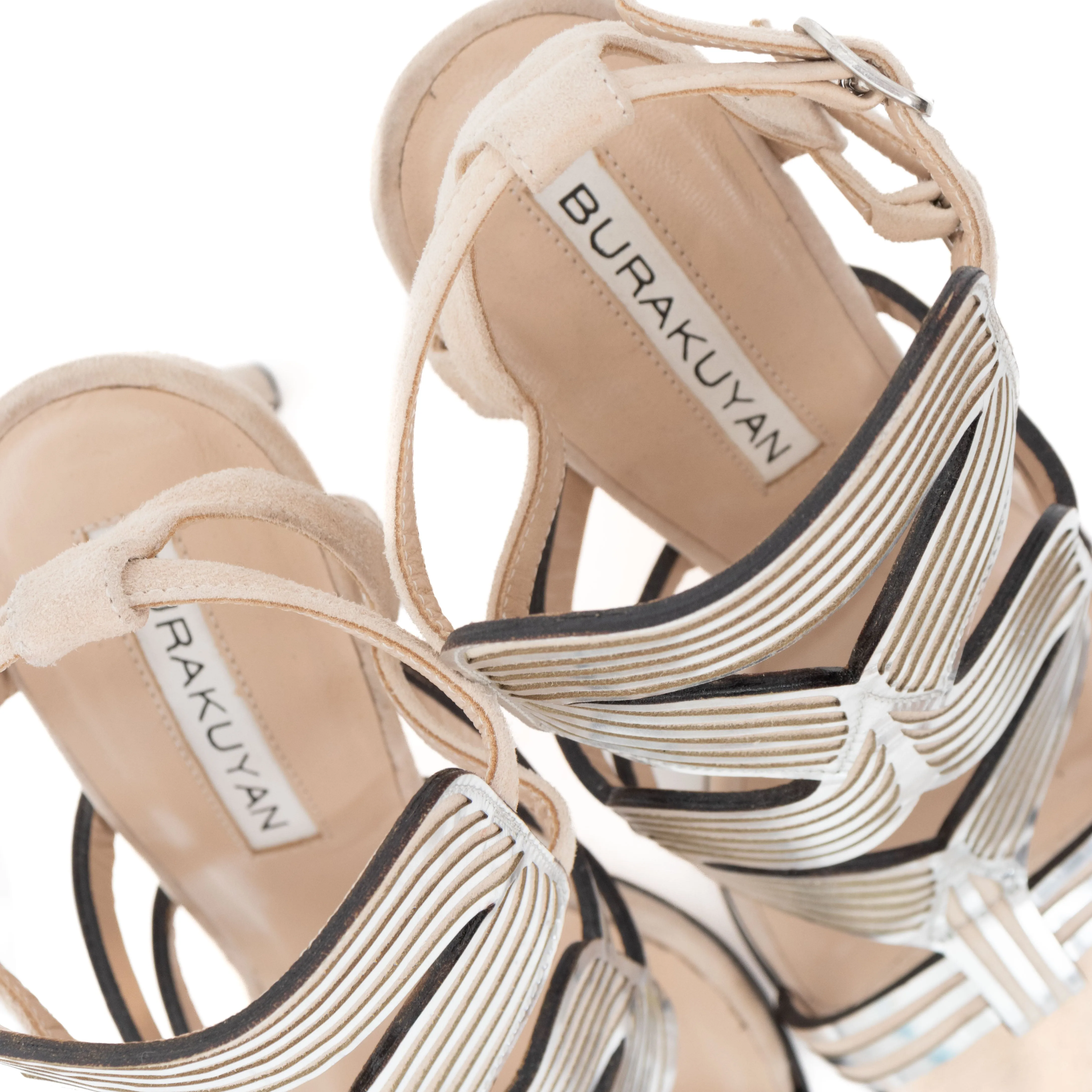 Metallic and Beige Cutout Sandals 38