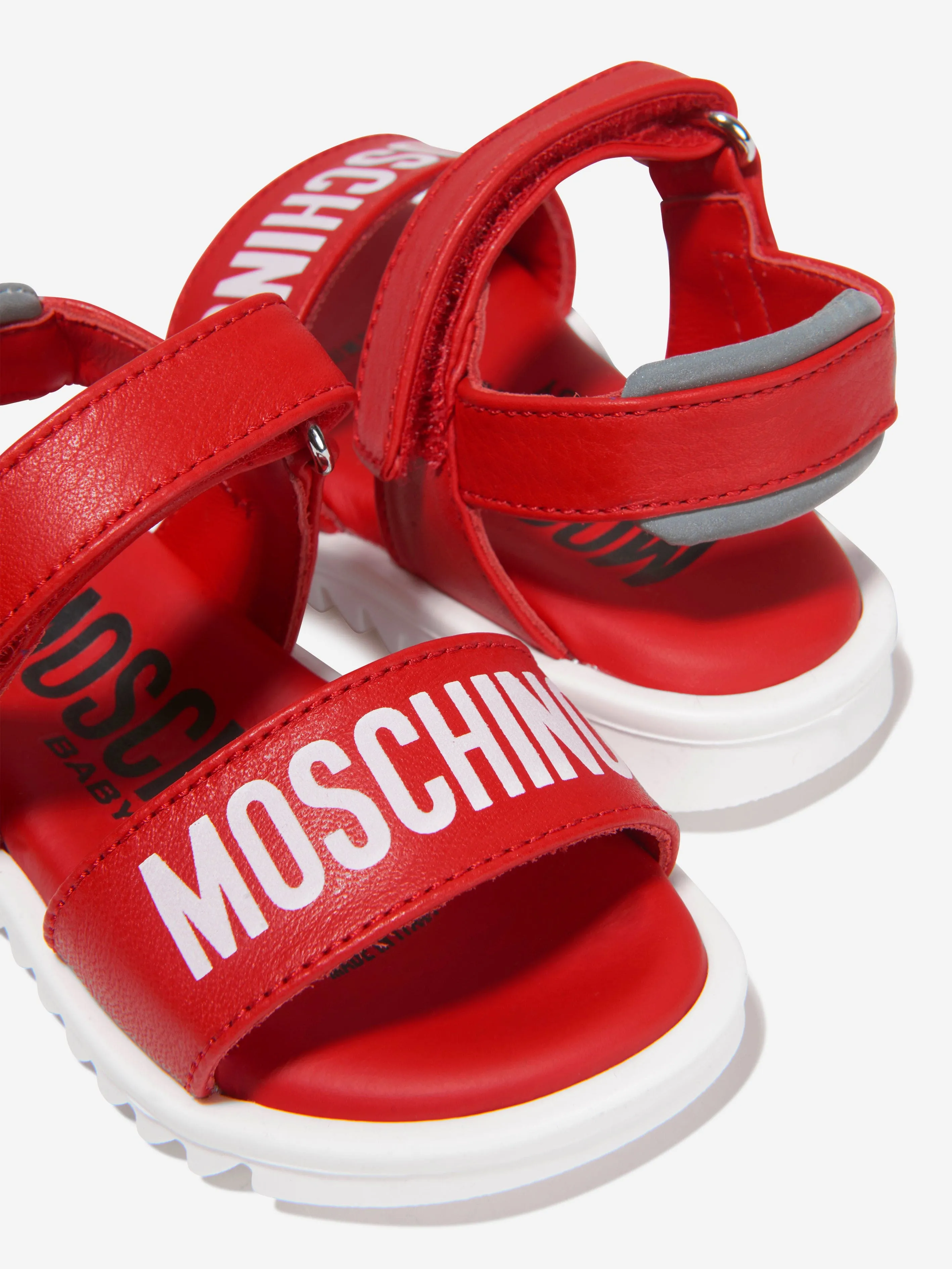 Moschino Boys Leather Logo Print Sandals