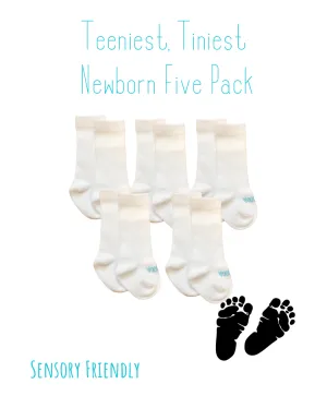 NEWBORN AFO Baby Knee Socks, White 5 Pack