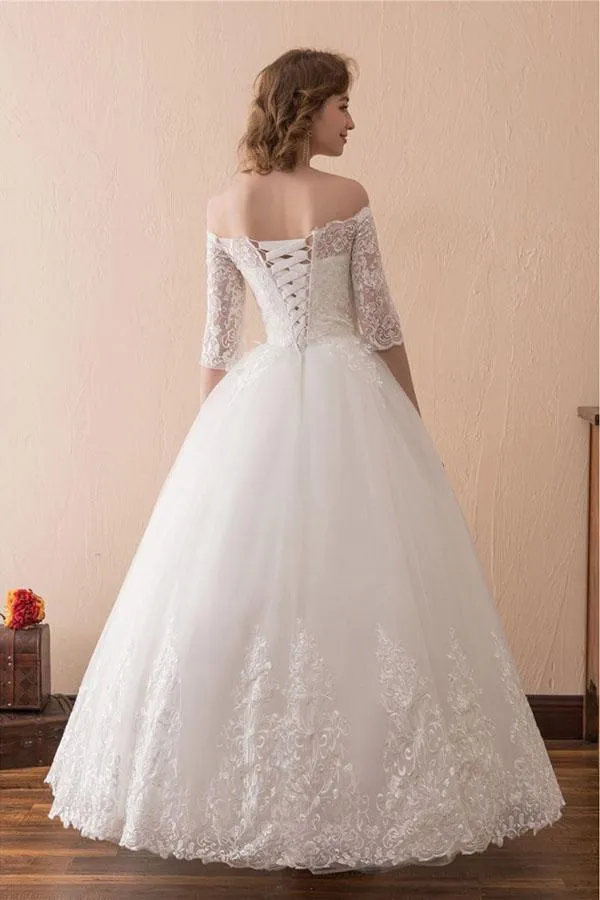 Off The Shoulder Lace Ball Gown Wedding Dress With 1/2 Sleeves WD221