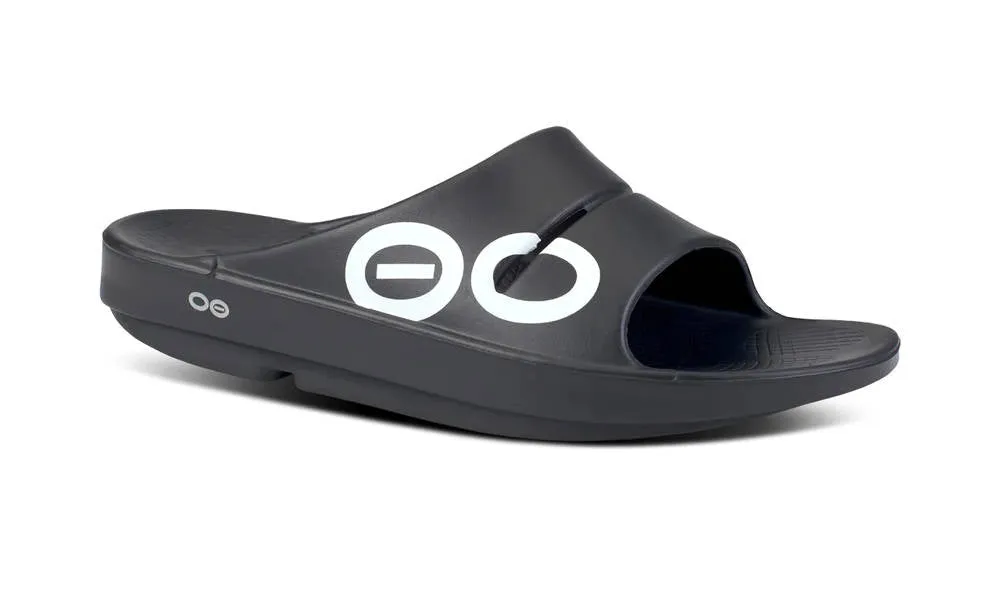 OOFOS Mens Ooahh Sport Slide Sandal Black White