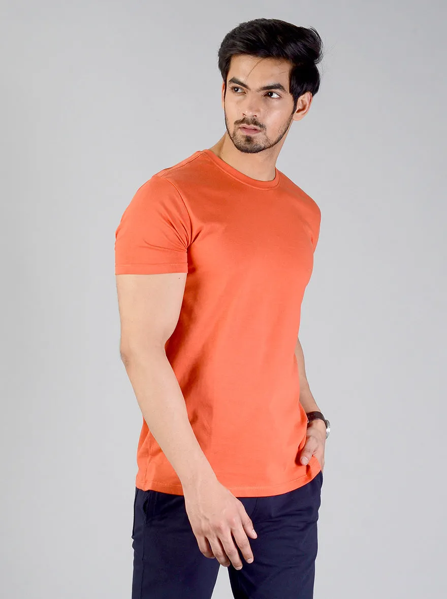 Orange Solid Slim Fit T-shirt | JadeBlue