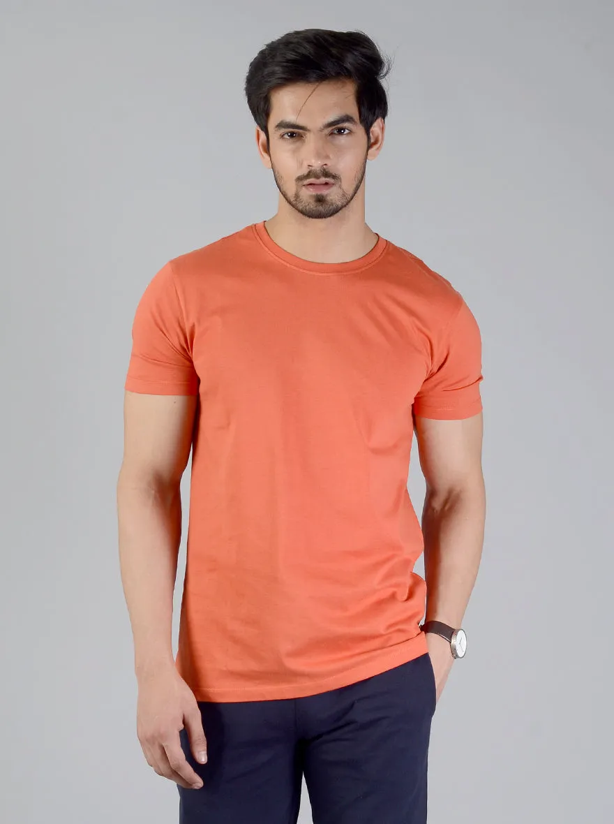 Orange Solid Slim Fit T-shirt | JadeBlue