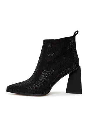 Pointed Toe Block Heel Ankle Boots - Stylish Leather Booties- Black Suede