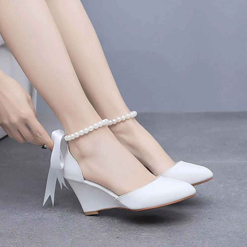 Pointed Toe Wedge Heels Women's Wedding Shoes