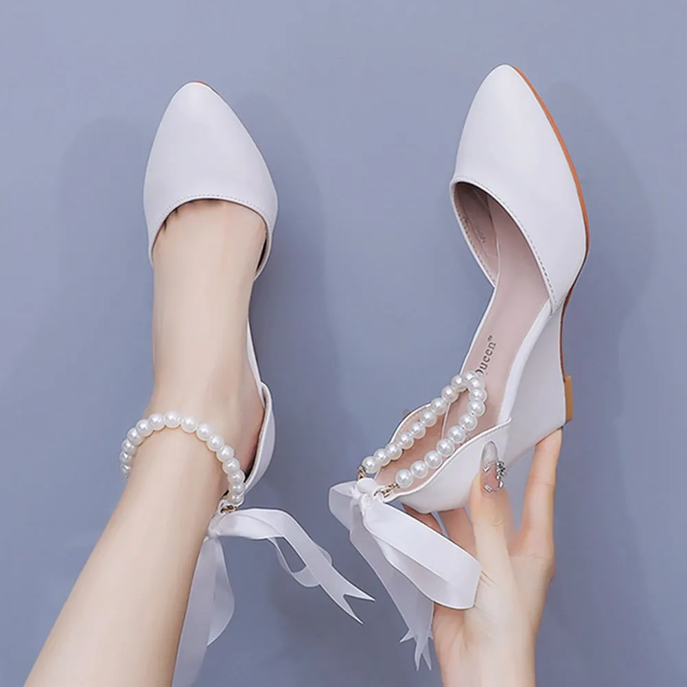 Pointed Toe Wedge Heels Women's Wedding Shoes