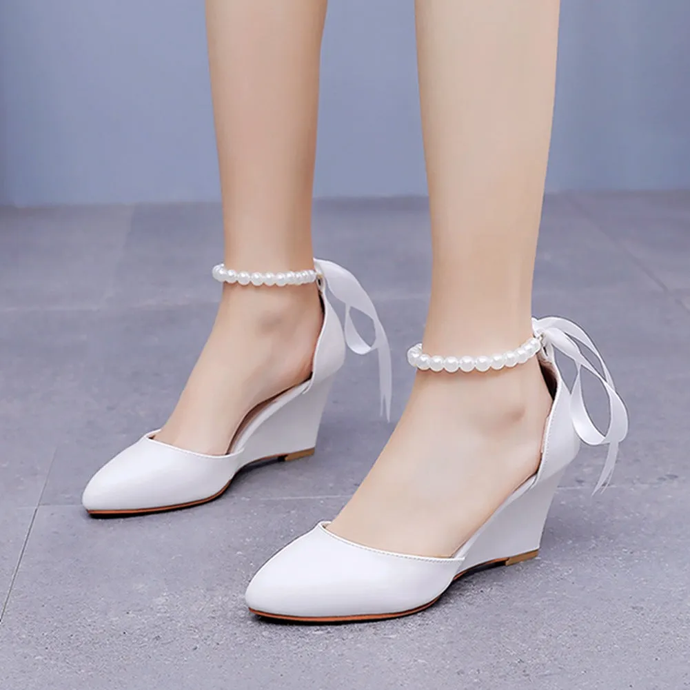 Pointed Toe Wedge Heels Women's Wedding Shoes