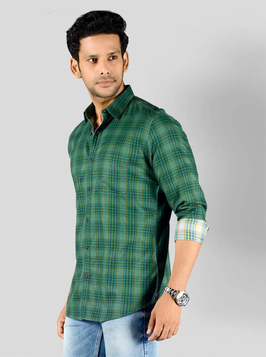 Posy Green & Blue Checked Slim Fit Casual Shirt | JadeBlue