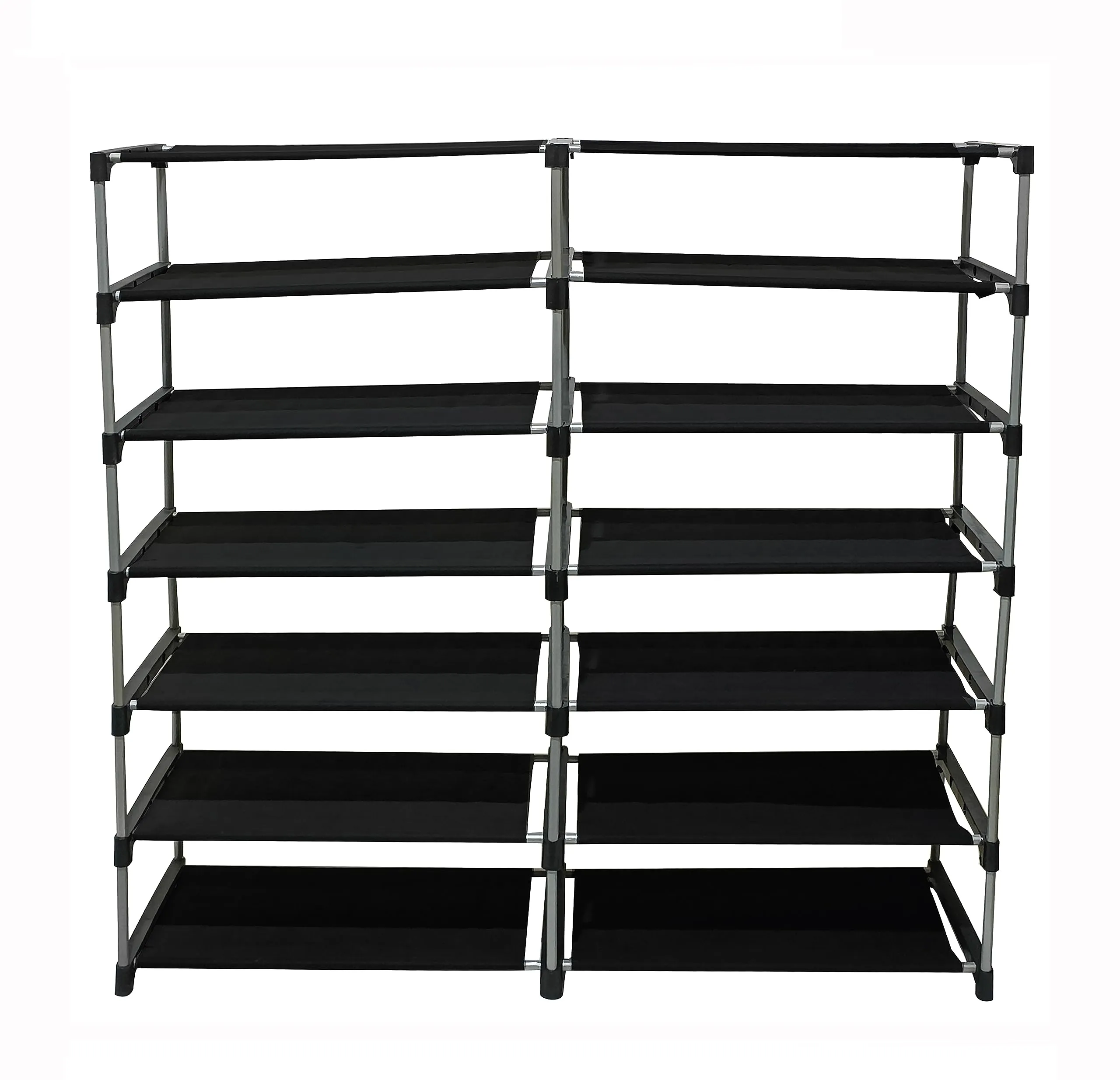 POWEREST Multipurpose Collapsible Shoe Rack Non-Woven Fabric PVC Pipes 12 Layer Shelves with 100 GSM (Black) Metal