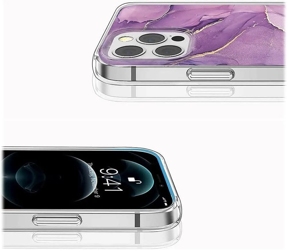 Purple Marble Series Case with Tempered Glass Screen and Camera Protector - iPhone 14 Pro