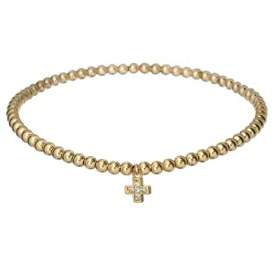 "HANNAH" Cross Pave CZ Ball Beaded Bracelet