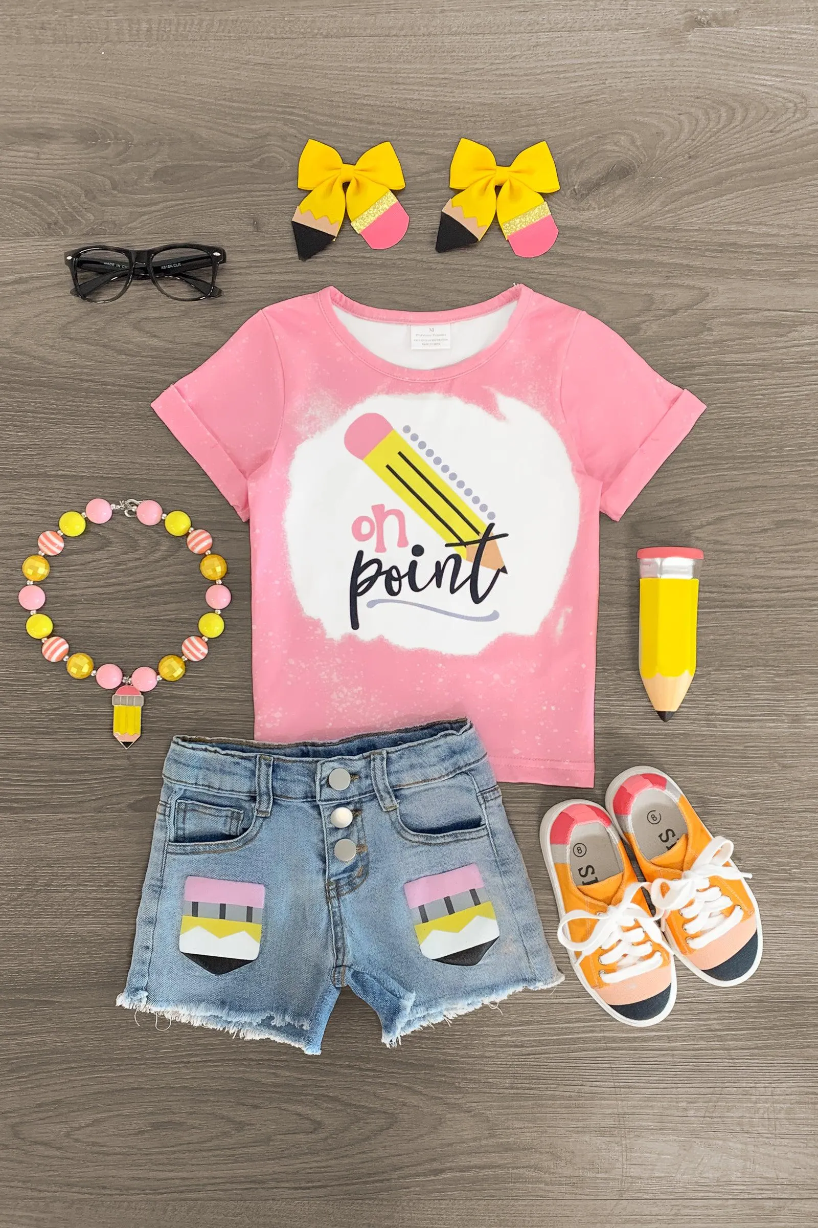 "On Point" Pink Pencil Denim Short Set