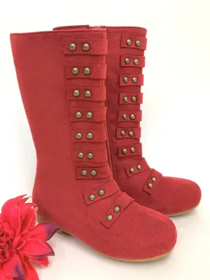 Red Military Style Studded Boots By Liv and Mia