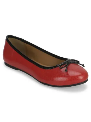 Red PU Bowed Ballerinas