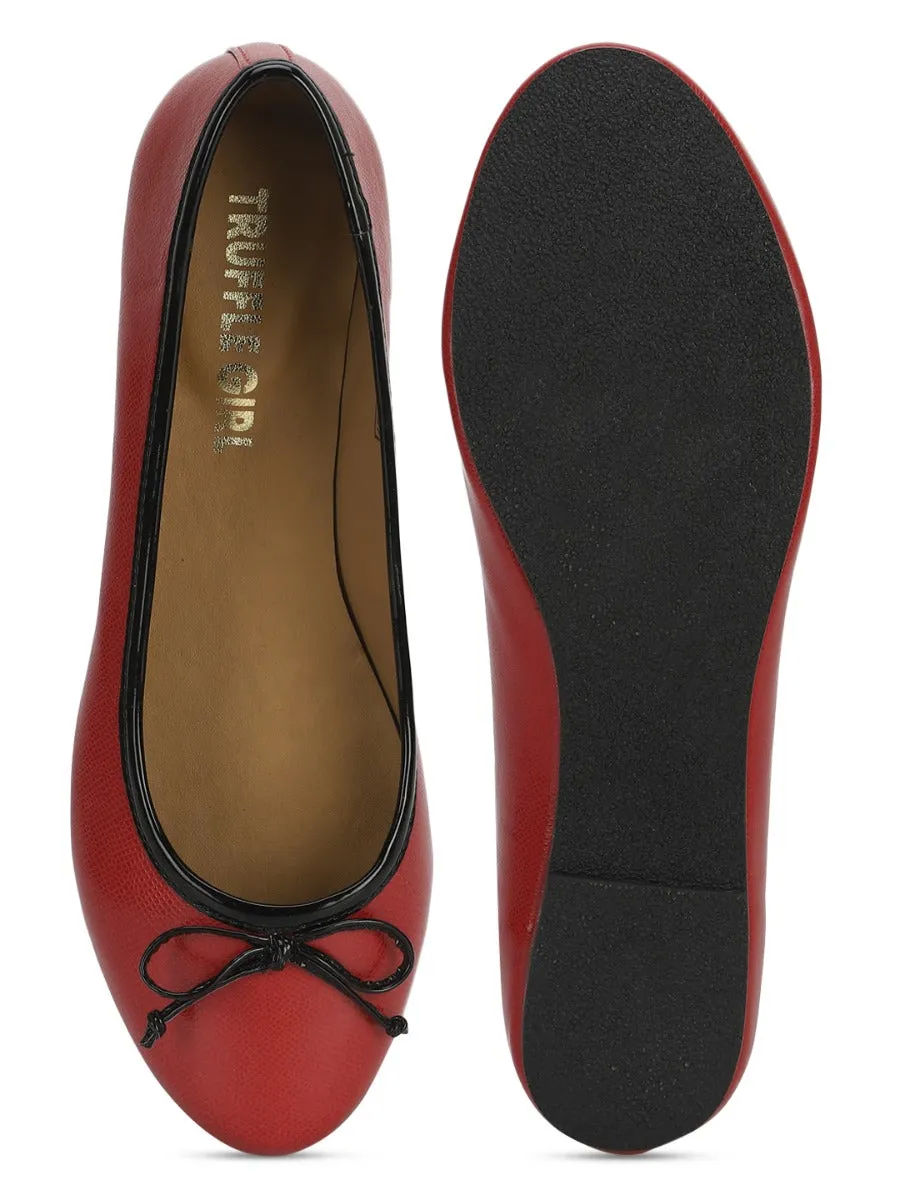 Red PU Bowed Ballerinas