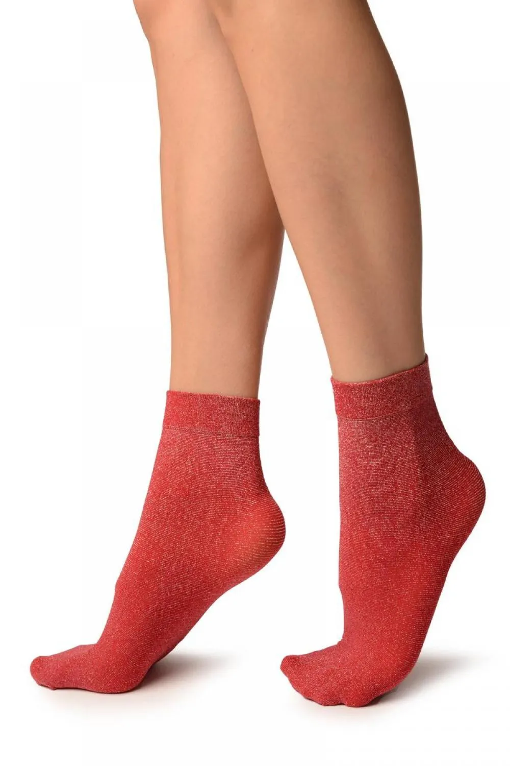 Red Silver Lurex Ankle High Socks