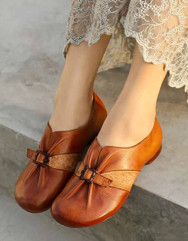 Round Head Leather Cross-border Retro Flat Shoes