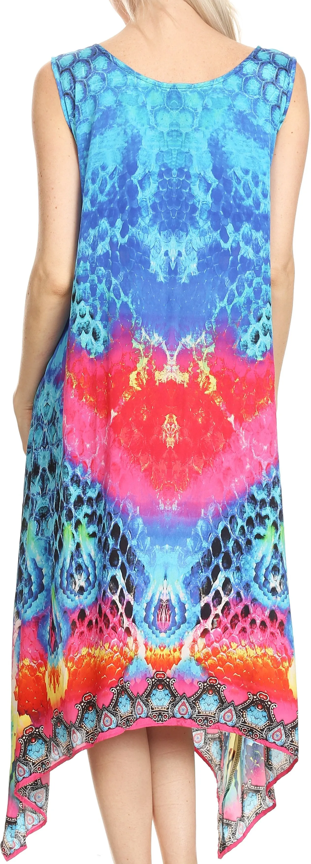 Sakkas Seneca Long Scoop Neck Printed Lightweight Beach Embellished Dress Coverup