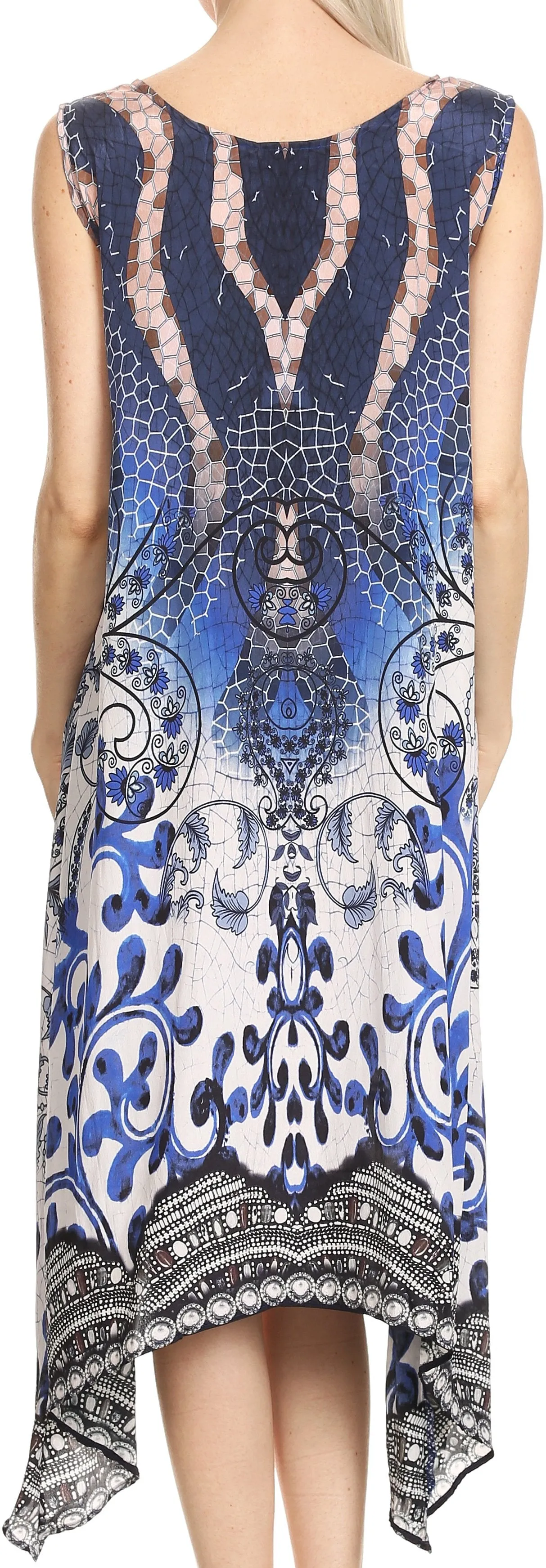 Sakkas Seneca Long Scoop Neck Printed Lightweight Beach Embellished Dress Coverup