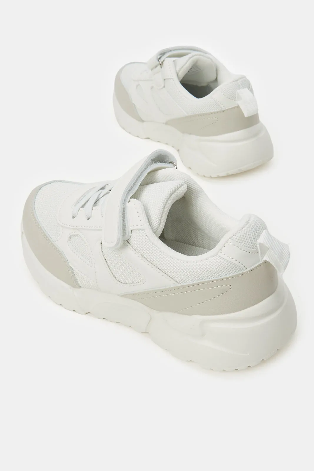 Senior Boys White Material Block Chunky Sneaker