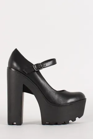 Soda Mary Jane Lug Sole Platform Pump