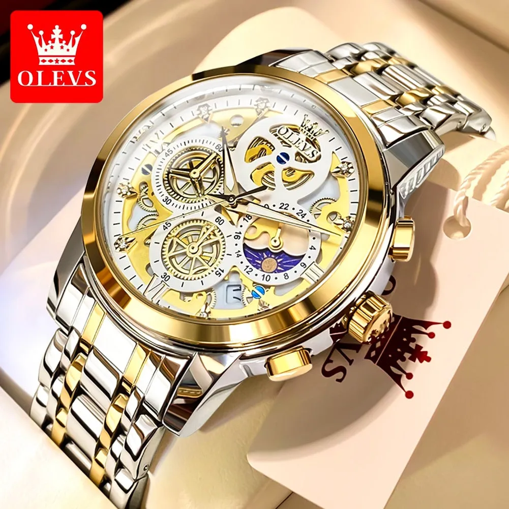 SOLD (Jewelry) OLEVS Top Brand Fashionable Men's Watch/Waterproof/Quartz Watch for Men/Gold Skeleton Style