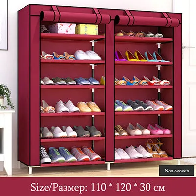 Solid Color Double Rows High Quality Shoes Cabinet Shoes Rack Large Capacity Shoes Storage Organizer Shelves DIY Home Furniture