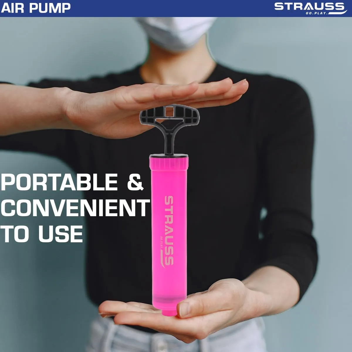 Strauss Hand Air Pump for Sports | Suitable for Football, Volleyball, Basketball, Rugby, Soccer Ball, Other Inflatable Balls | Air Inflator with Stainless Steel Pin (1 pcs), (Pink)