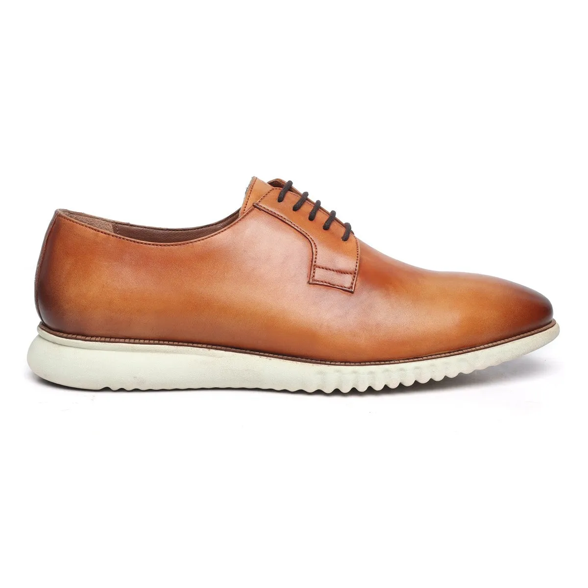 Tan Leather Formal Shoes in Genuine Leather with White Sole By Brune & Bareskin