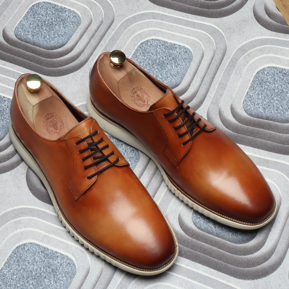 Tan Leather Formal Shoes in Genuine Leather with White Sole By Brune & Bareskin