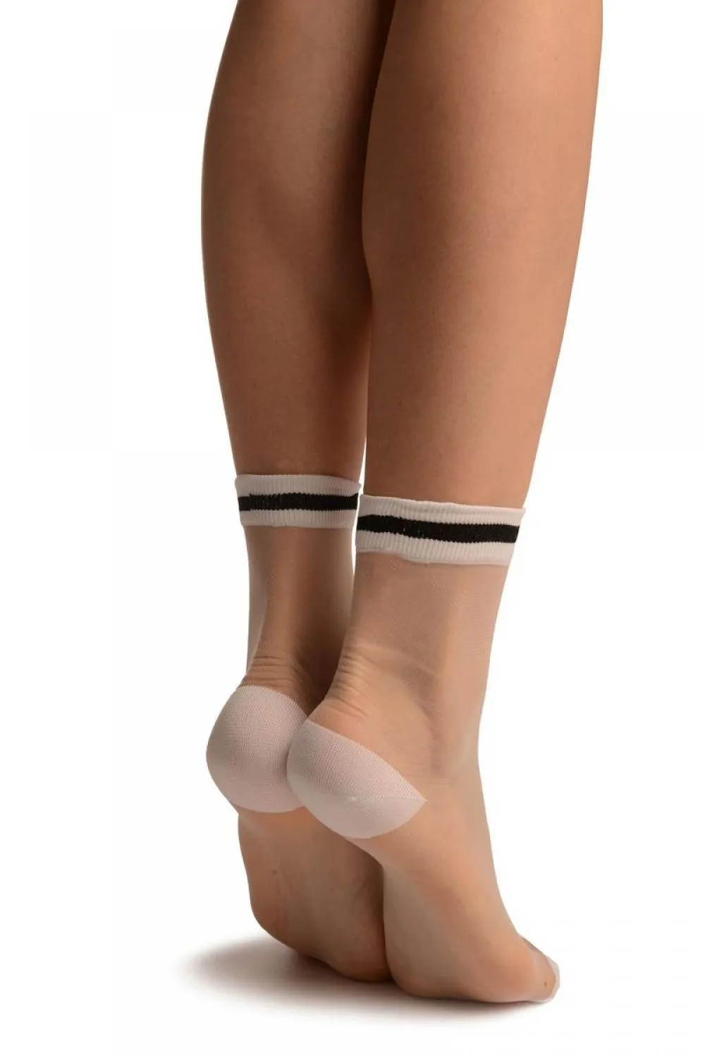 White Invisible Socks With Black Striped Top Ankle High Socks