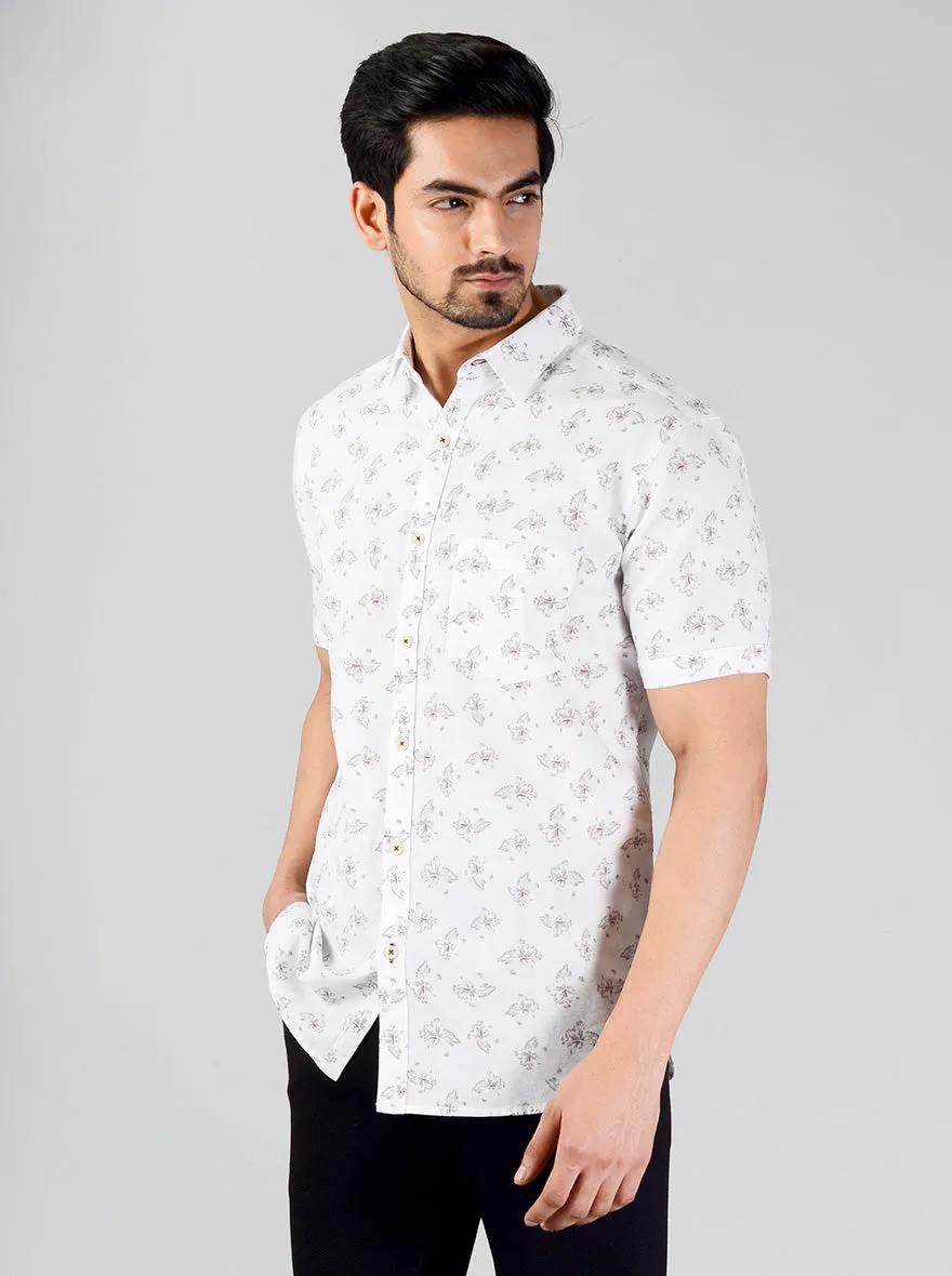 White Printed Slim Fit Casual Shirt | JadeBlue