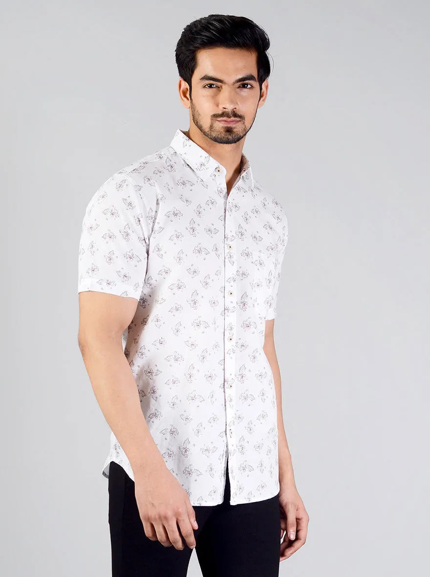 White Printed Slim Fit Casual Shirt | JadeBlue