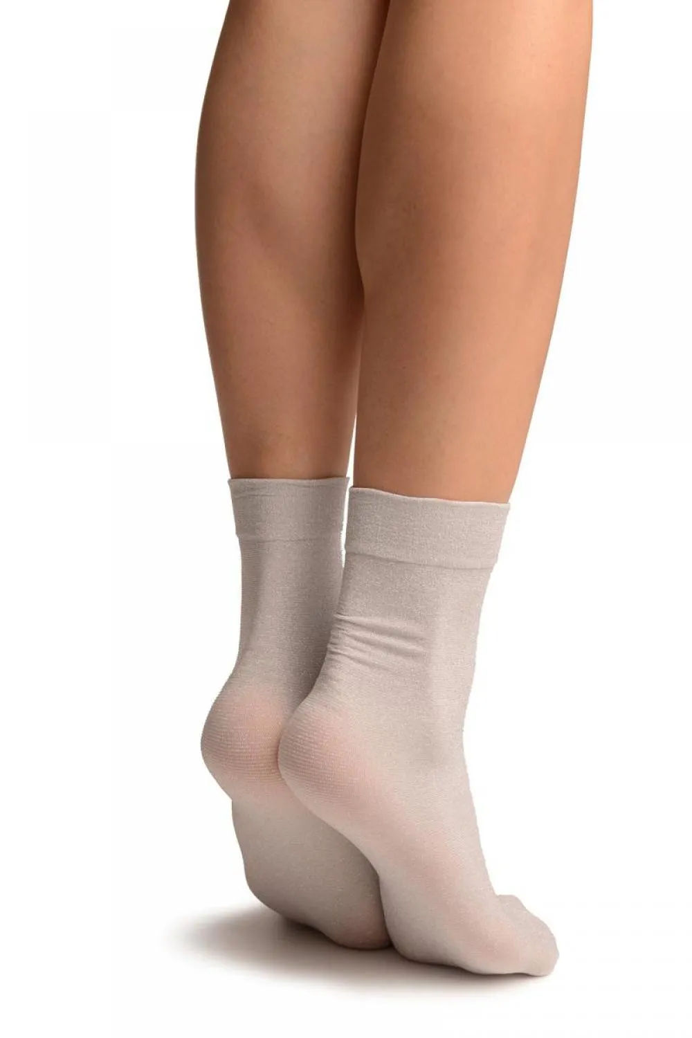 White Silver Lurex Ankle High Socks