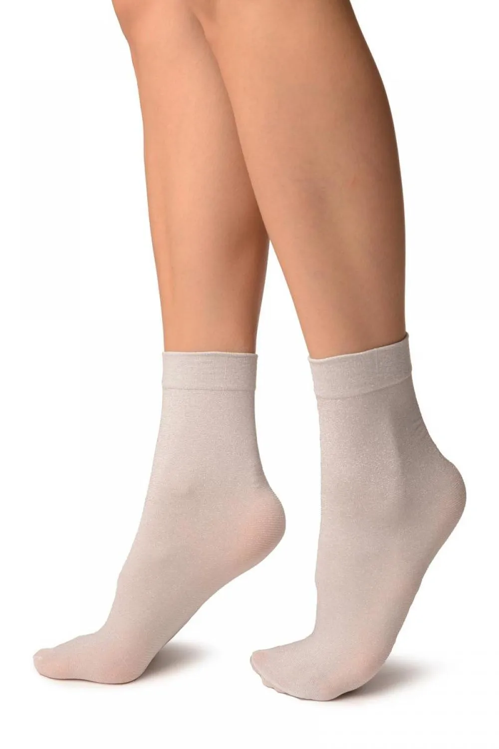 White Silver Lurex Ankle High Socks