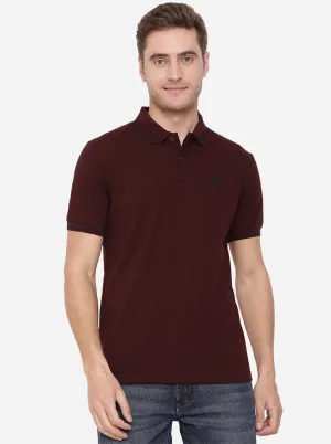 Wine Solid Slim Fit Polo T-Shirt | Greenfibre