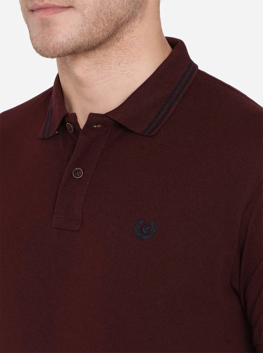 Wine Solid Slim Fit Polo T-Shirt | Greenfibre